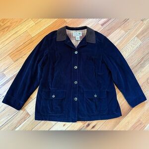 VTG LL Bean Flannel Lined Navy Blue Corduroy Field Coat/Jacket Women’s Size XLP